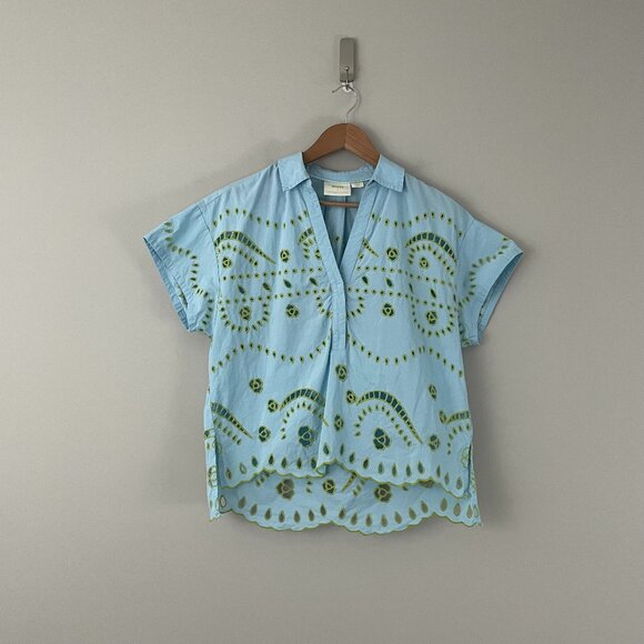Anthropologie Maeve Boxy Eyelet Cotton Popover Shirt Size Small - Picture 1 of 6